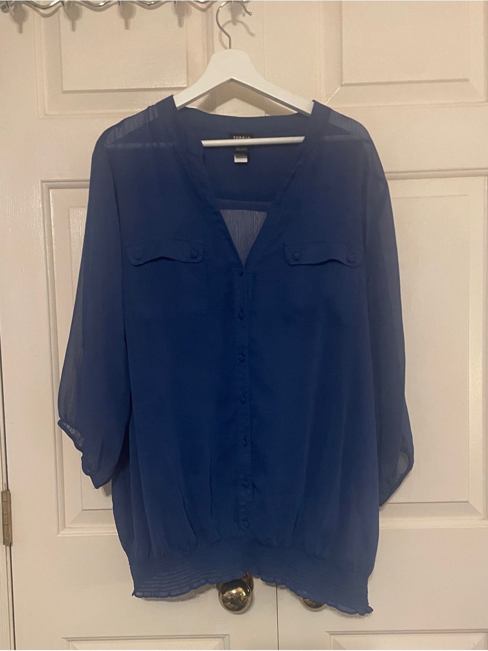 Torrid Blue Sheer V-Neck Button Front Blouse Size 3 | Boho Coastal Resort Top